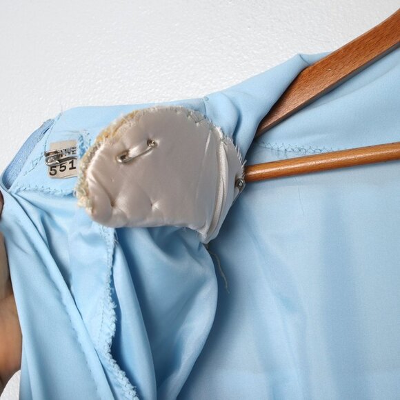 VTG  Handmade Light Blue Maxi Gown Dress Pleated Layered Bodice Billow Sleeve - Picture 14 of 16